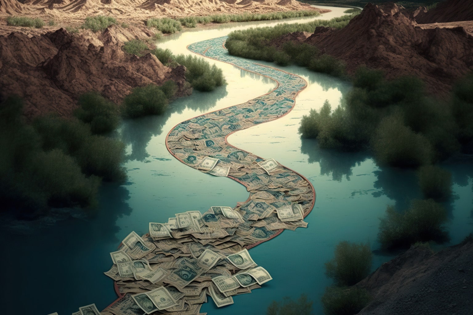 River full of money representing cash flow